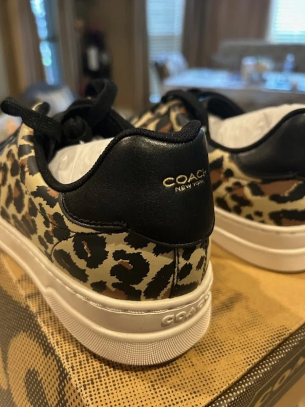 Coach Black/Leopard High Line Leather Sneaker With Leopard Print